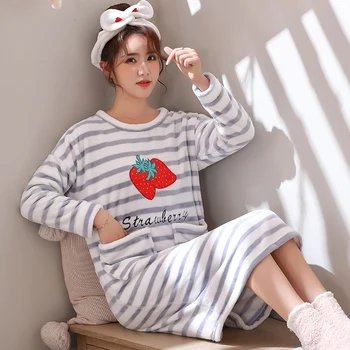 Mados Moterų Žiemos Nightdress Laisvalaikio Namuose Drabužius Ilgai SleeveThicken Šiltas Flanelė Pižamą už Femme Suknelė Sleepwear Mergina