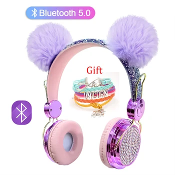 Bling Diamond Mielas Belaidžių Ausinių Su Mikrofonu, Mergaitė Vaikas Blizgučiai Muzikos Bluetooth 5.0 Šalmas, Stereo garso laisvų Rankų įrangą arba apyrankę