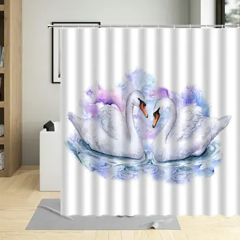 Gėlių Gulbės 3D Spausdinimo Užuolaidos Vonios kambarys Dekoro Vandeniui Vonia Dekoro Pora Širdies Dušo Užuolaidos Poliesteris