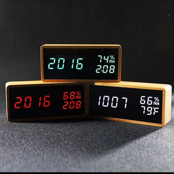 Skaitmeninis Laikrodis-Žadintuvas,Micar Medienos LED LightModern Stalo Laikrodis Rodo Laiką, Datą, Drėgmės ,LED Garso Žadinant Funkcija，Miegamieji
