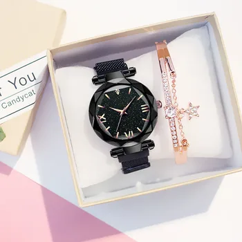 Žvaigždėtas dangus moterų laikrodžiai mados magnetas Laikrodžių ir Apyrankės rinkinį, ponios laikrodis romos dovana laikrodis Relogio Feminino